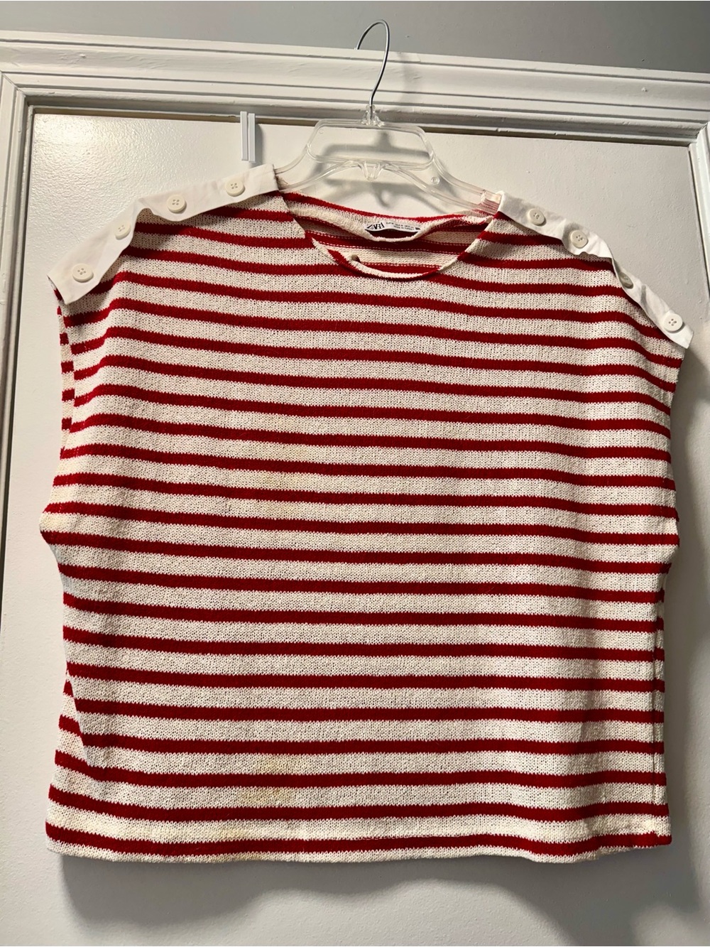 Zara Red & White Striped Knit Top Size M